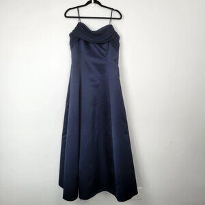 Vintage Y2K Michelangelo Navy Blue Cowl Neck Spaghetti Strap Formal Gown